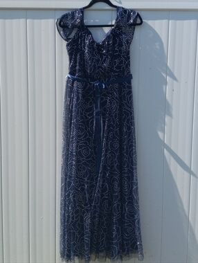 Lovely Grace Navy Blue Maxi Evening Dress with Sparkle Detail